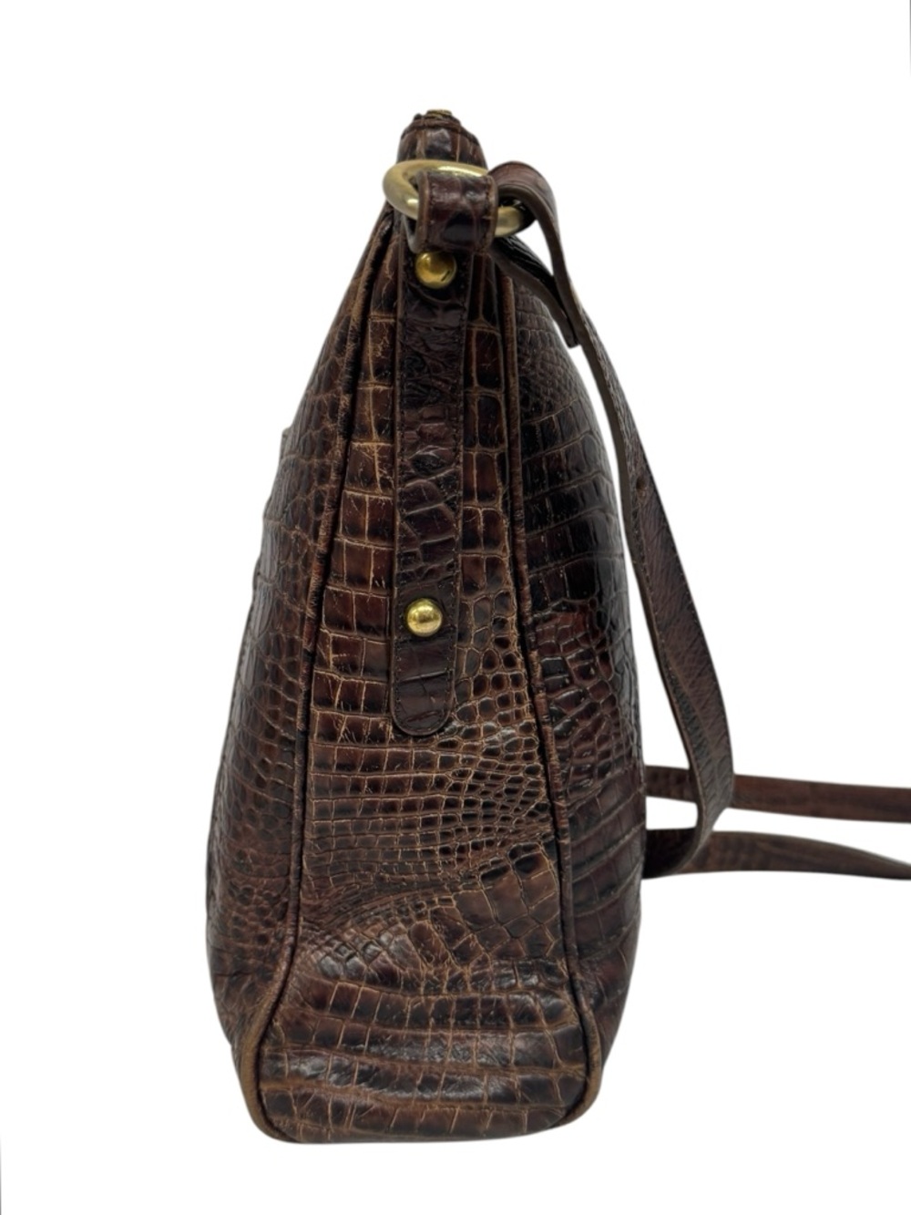 Brahmin Marley Crocodile-Embossed Brown Leather Crossbody Bag Purse 11" x 10" - Picture 9 of 16